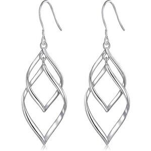 Gold Plated Sterling Silver Dangle Earrings Drop Twist Linear Gift Jewelry